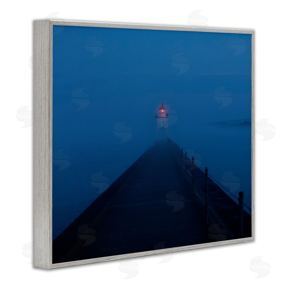 Daniel Sproul Foggy Lighthouse Dock Gray Framed Giclee Wall Art Print