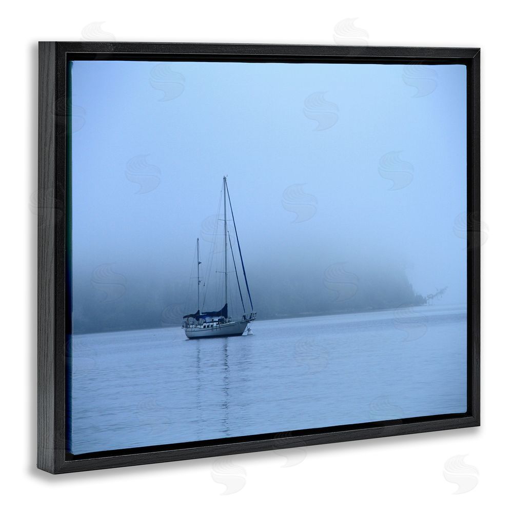 Daniel Sproul Foggy Boat Sailing Black Floating Frame Canvas Wall Art Print