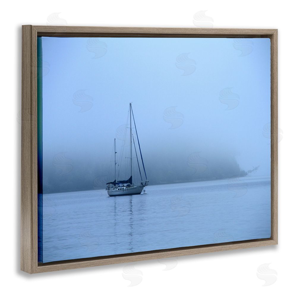 Daniel Sproul Foggy Boat Sailing Brown Floating Frame Canvas Wall Art Print