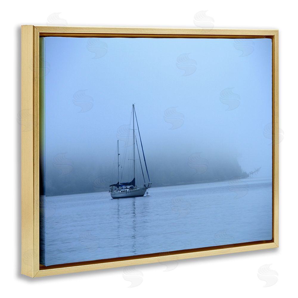 Daniel Sproul Foggy Boat Sailing Gold Floating Frame Canvas Wall Art Print