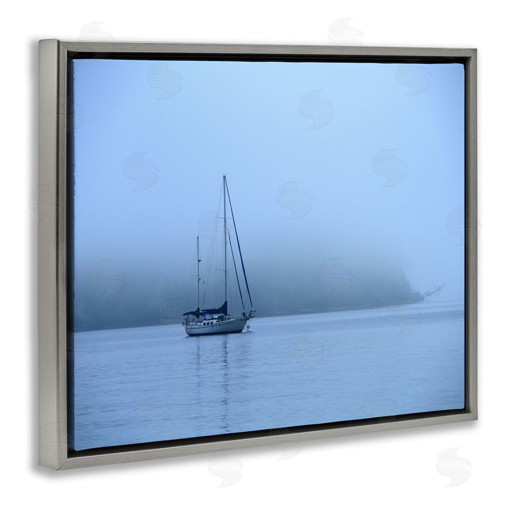Daniel Sproul Foggy Boat Sailing Gray Floating Frame Canvas Wall Art Print