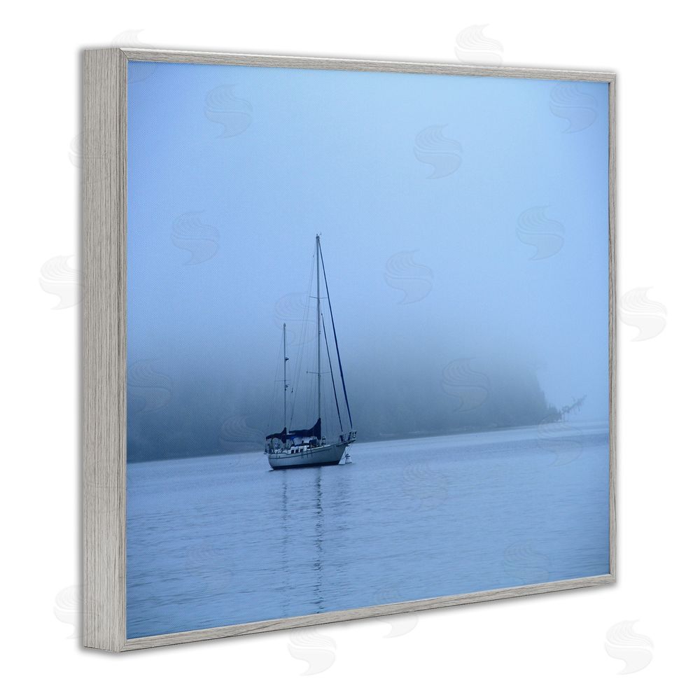 Daniel Sproul Foggy Boat Sailing Gray Framed Giclee Wall Art Print