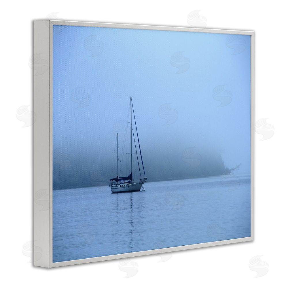 Daniel Sproul Foggy Boat Sailing White Framed Giclee Wall Art Print