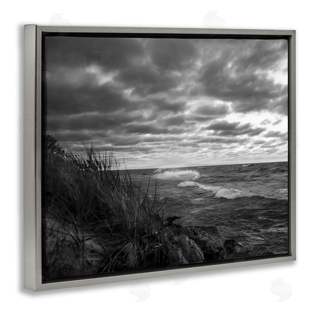 Steve Toole Stormy Sea Photography Gray Floating Frame Canvas Wall Art Print
