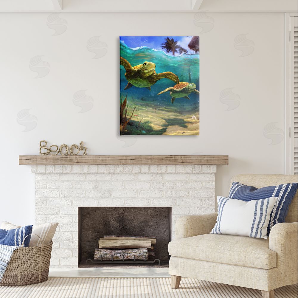 Vlad Mel Tropical Underwater Turtles Canvas Wall Art Print in Room