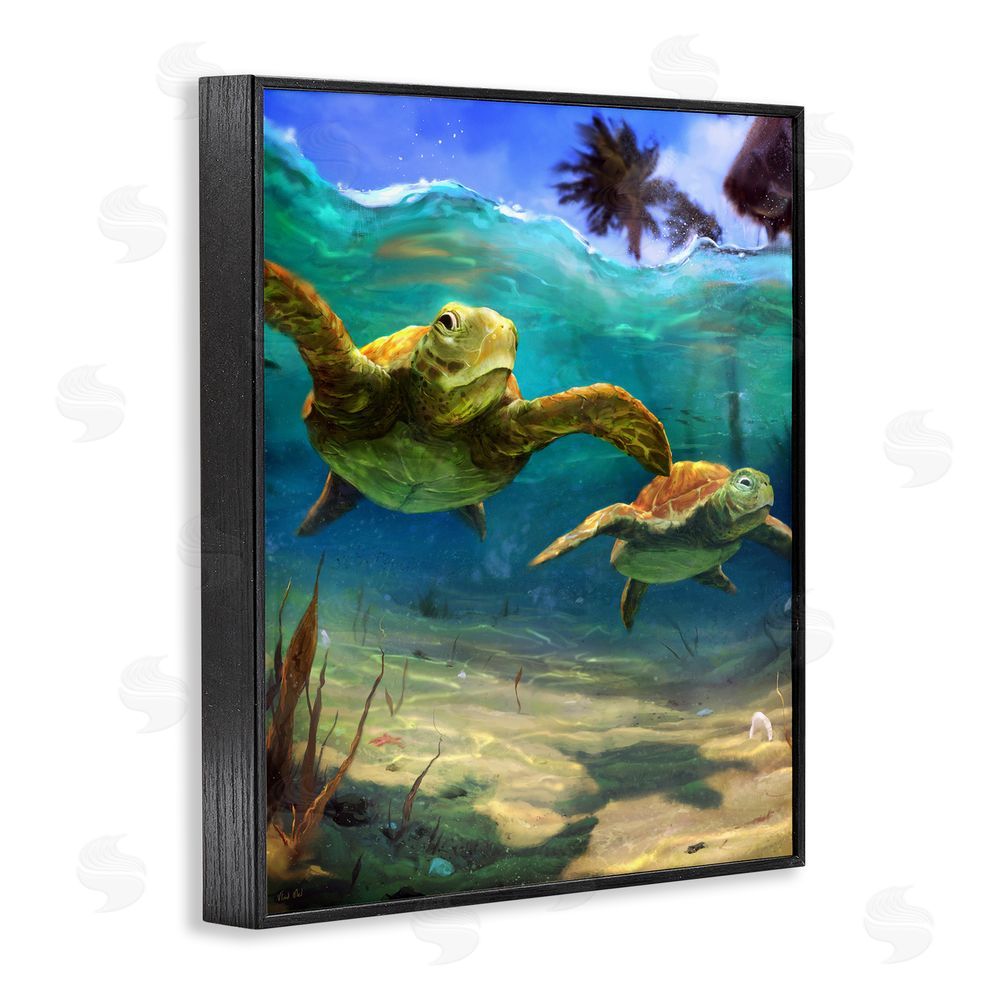Vlad Mel Tropical Underwater Turtles Black Framed Giclee Wall Art Print