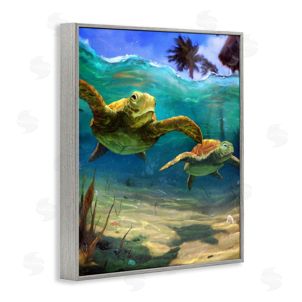 Vlad Mel Tropical Underwater Turtles Gray Framed Giclee Wall Art Print