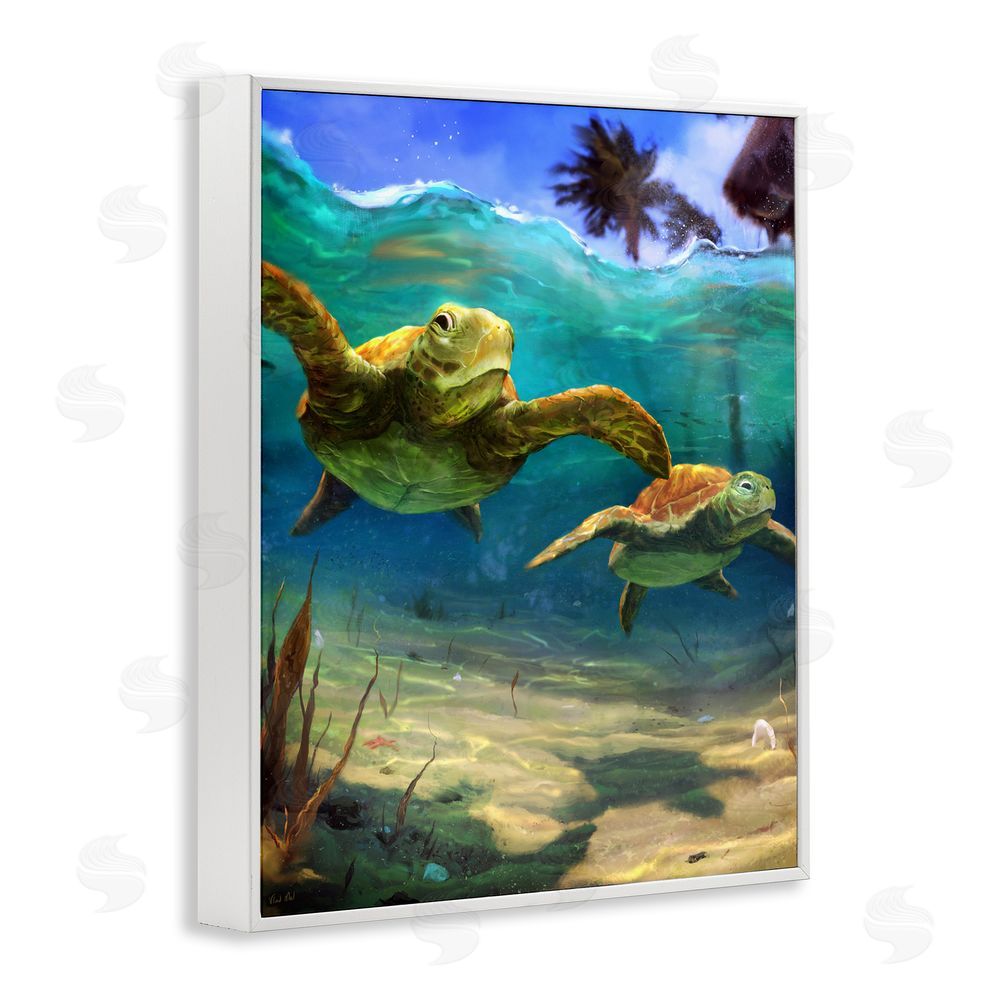 Vlad Mel Tropical Underwater Turtles White Framed Giclee Wall Art Print
