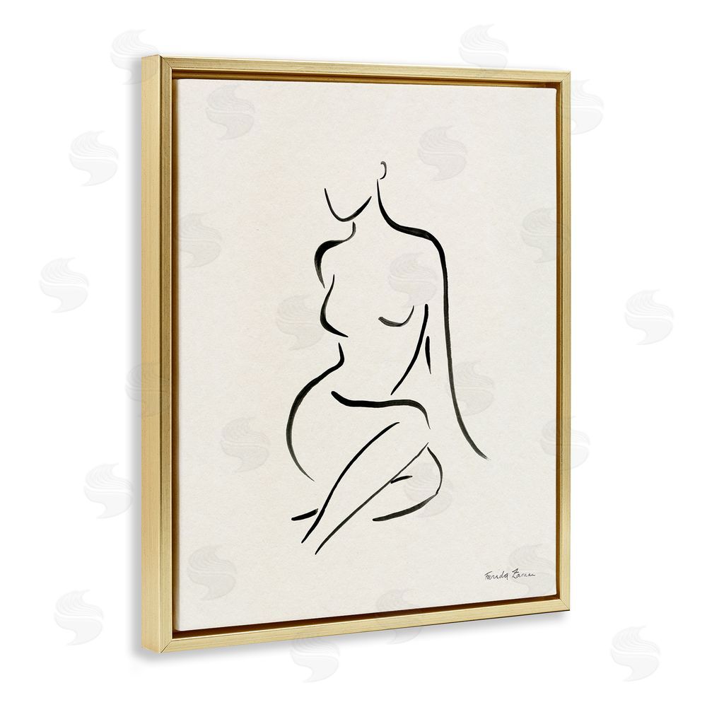 Farida Zaman Minimal Nude Outline Gold Floating Frame Canvas Wall Art Print