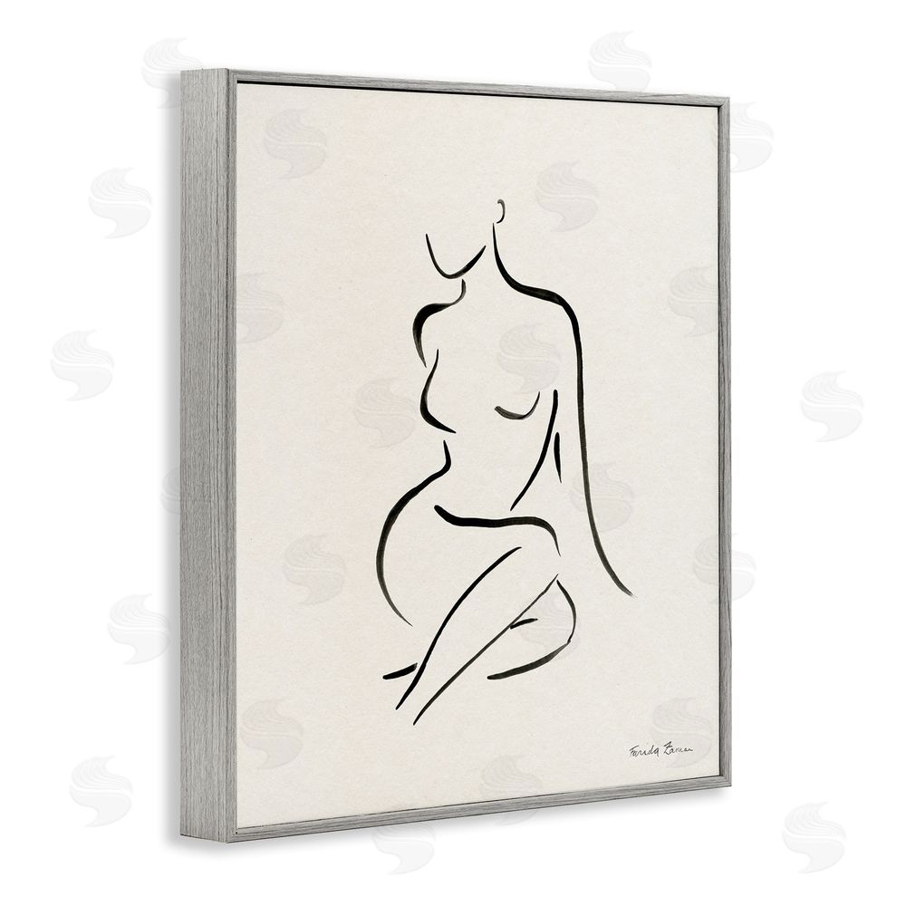 Farida Zaman Minimal Nude Outline Gray Framed Giclee Wall Art Print