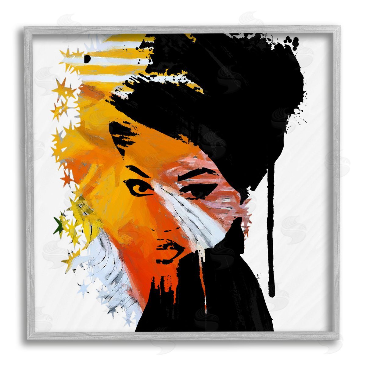 Karen Smith Abstract Woman & Stars Gray Framed Giclee Wall Artside_