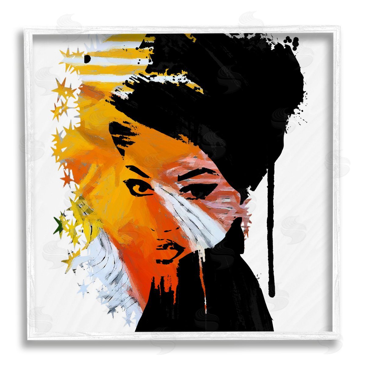 Karen Smith Abstract Woman & Stars White Framed Giclee Wall Artside_