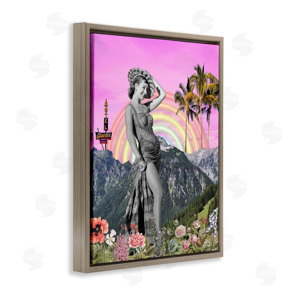 Regina Moore Summer Woman & Flowers Brown Floating Frame Canvas Wall Art Print