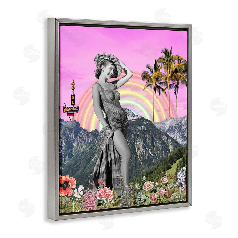 Regina Moore Summer Woman & Flowers Gray Floating Frame Canvas Wall Art Print