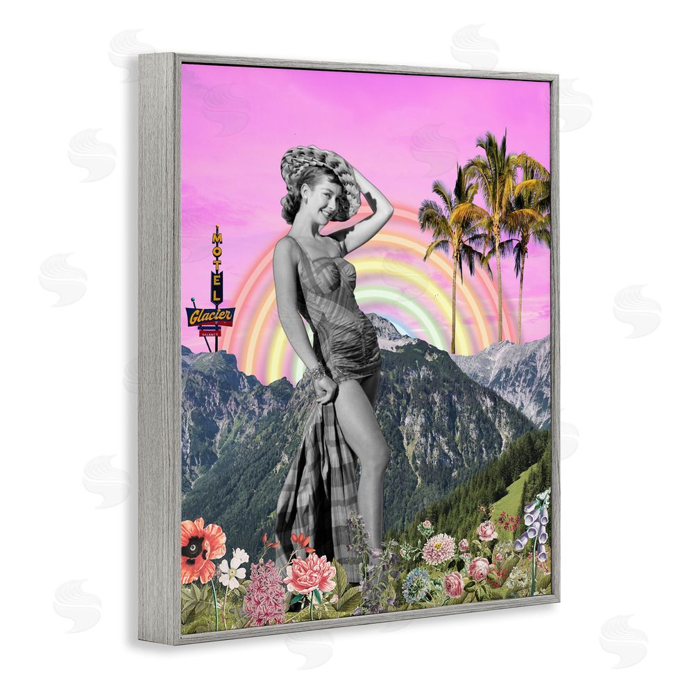 Regina Moore Summer Woman & Flowers Gray Framed Giclee Wall Art Print