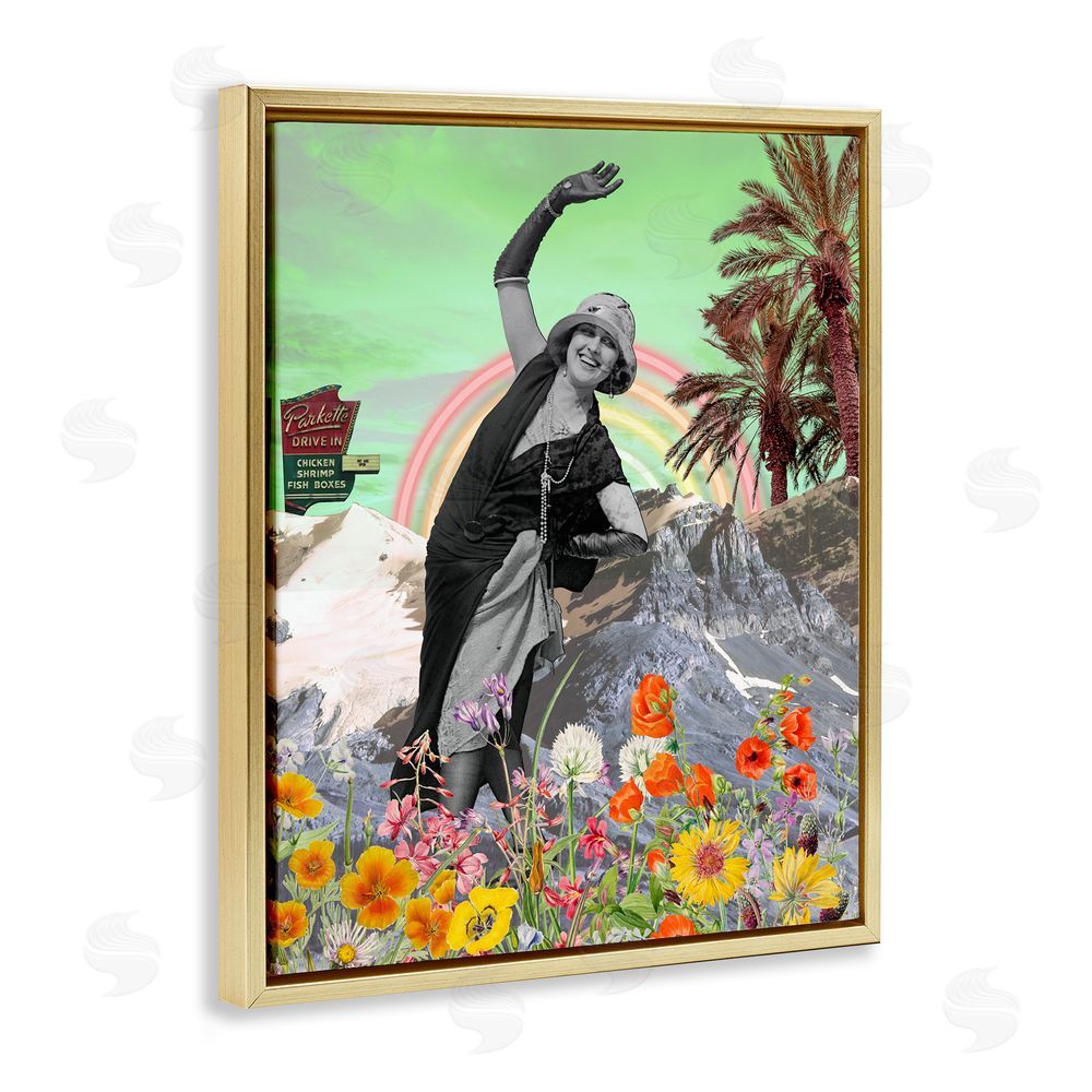 Regina Moore Vintage Floral Collage Gold Floating Frame Canvas Wall Art Print