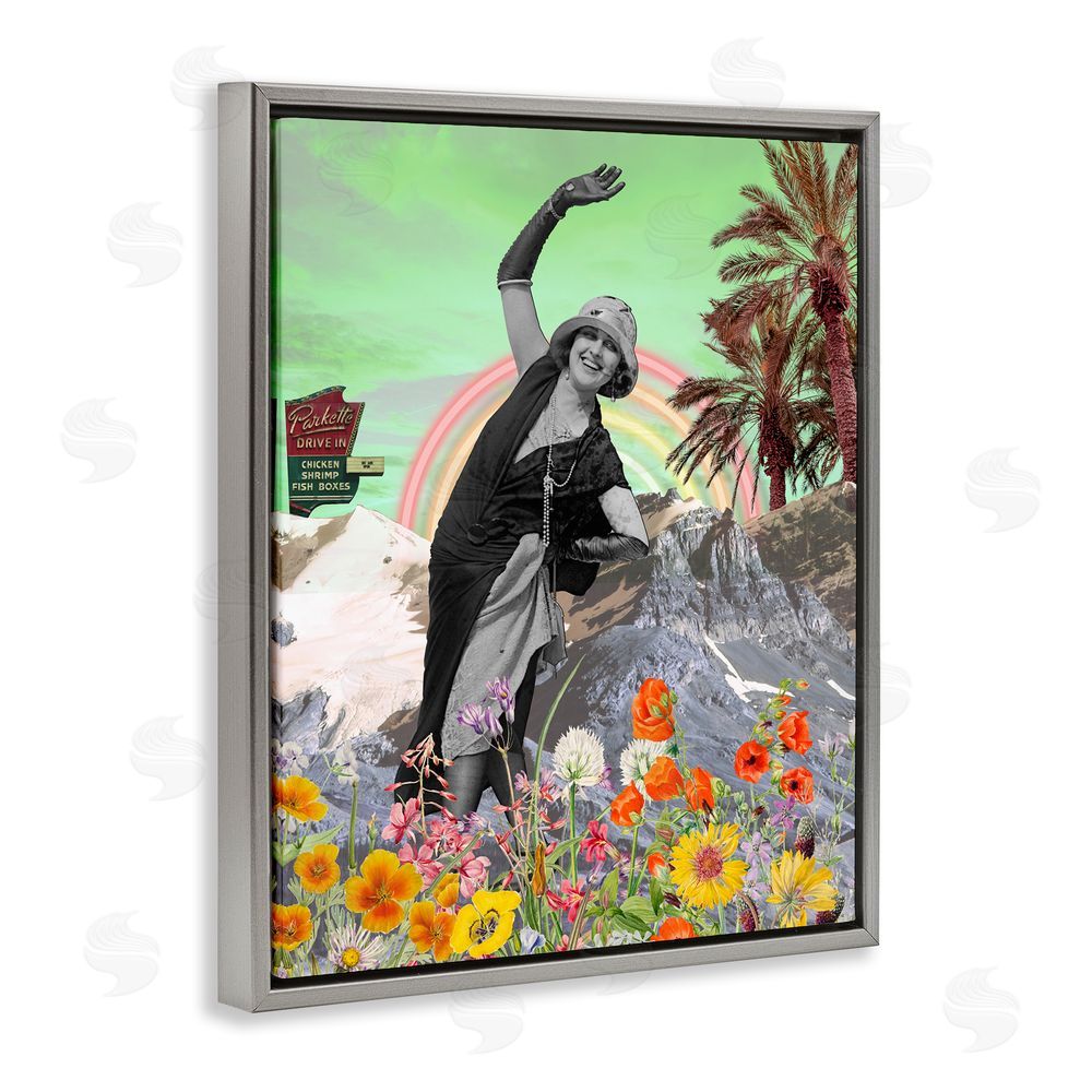 Regina Moore Vintage Floral Collage Gray Floating Frame Canvas Wall Art Print