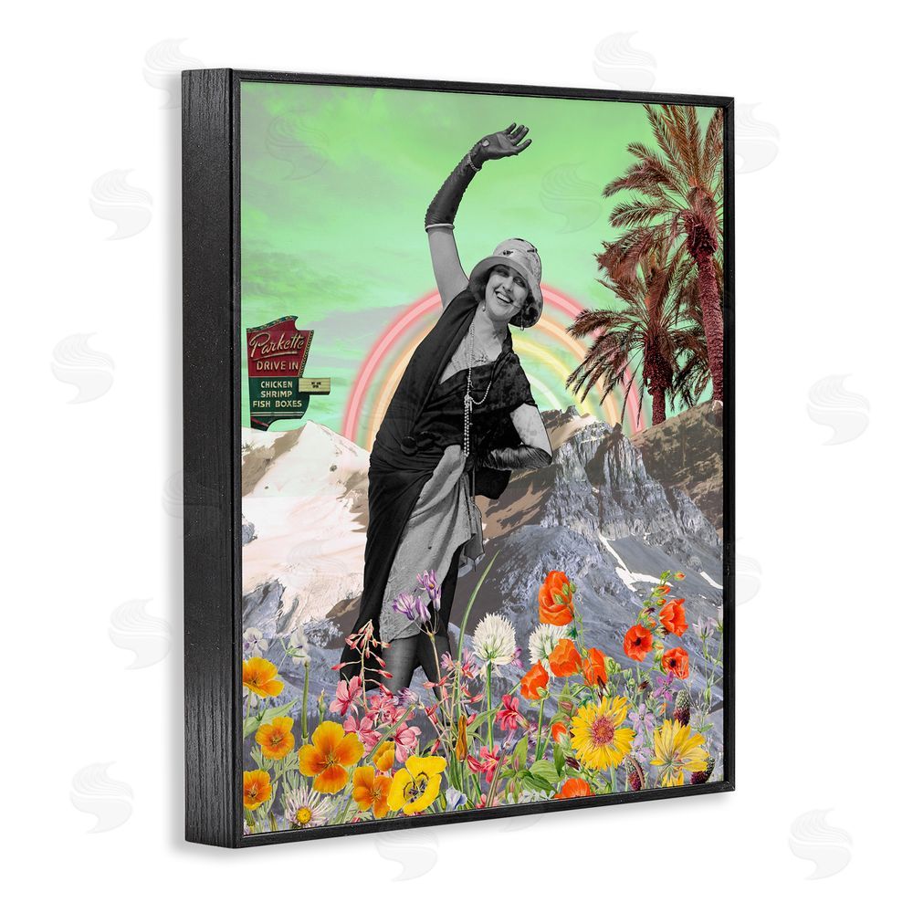 Regina Moore Vintage Floral Collage Black Framed Giclee Wall Art Print