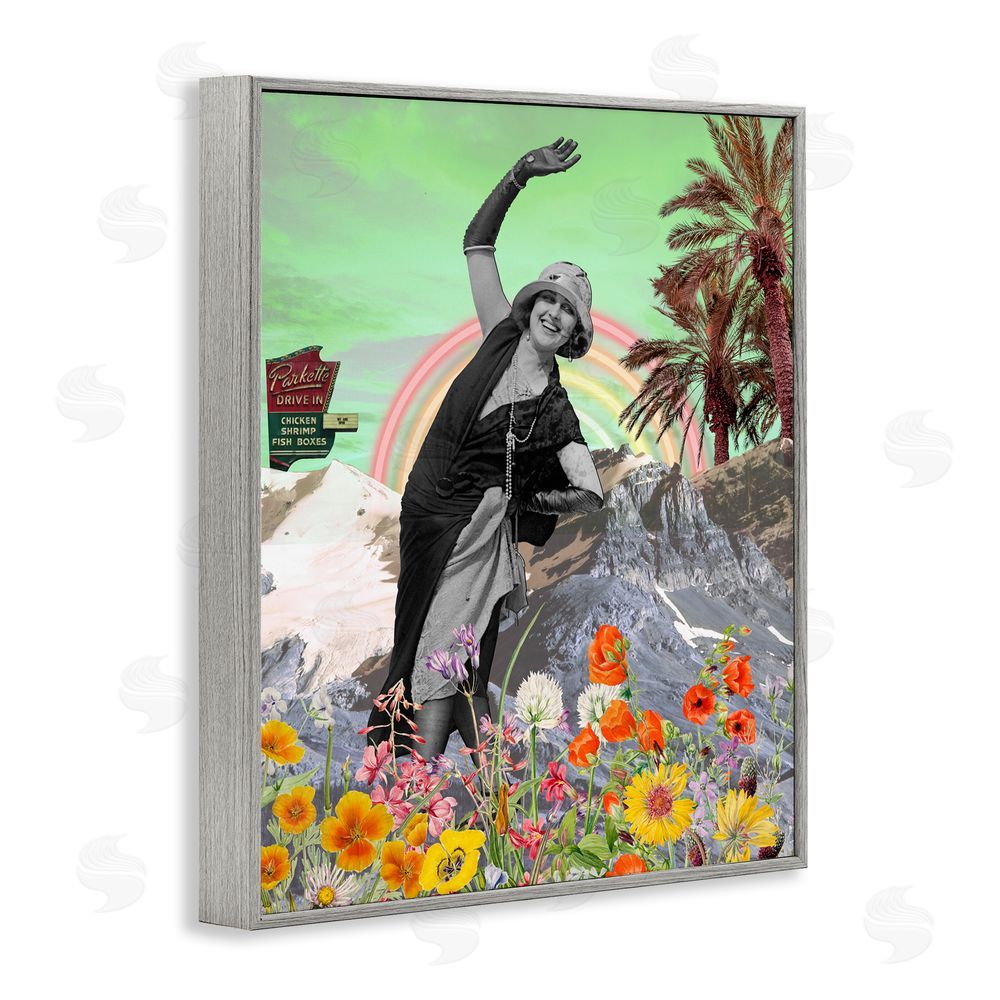 Regina Moore Vintage Floral Collage Gray Framed Giclee Wall Art Print