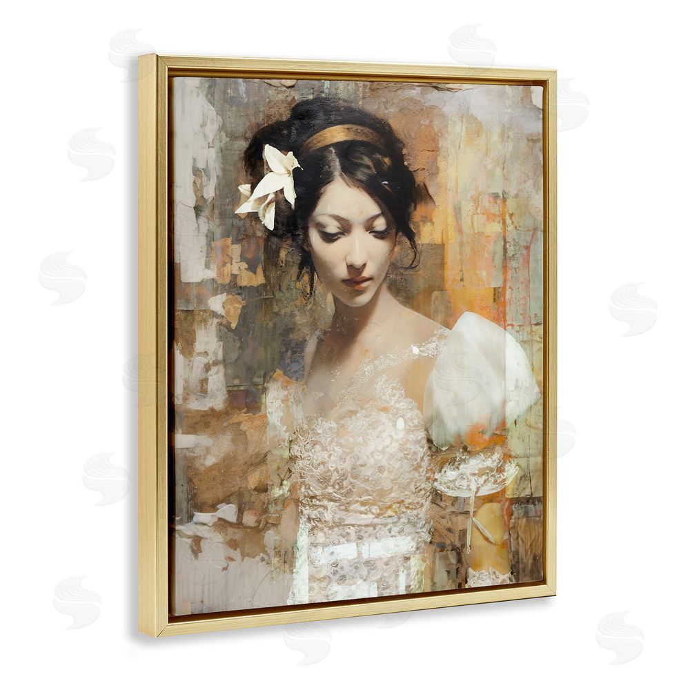 Enrico McGarrigle Abstract Bride Collage Gold Floating Frame Canvas Wall Art Print