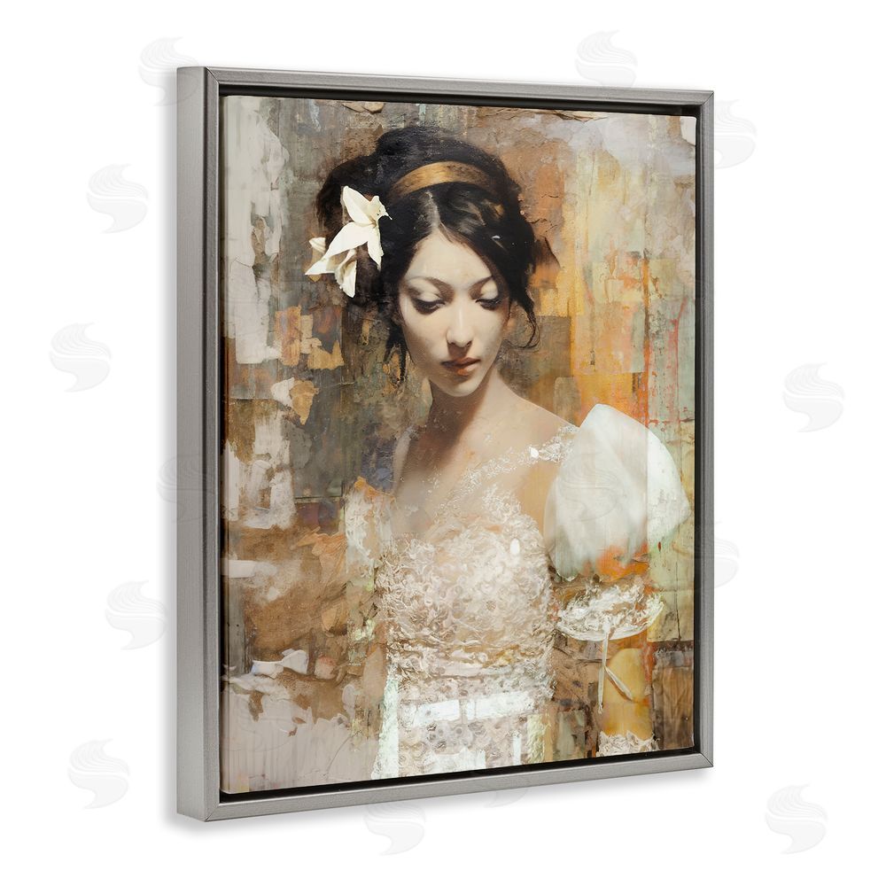 Enrico McGarrigle Abstract Bride Collage Gray Floating Frame Canvas Wall Art Print