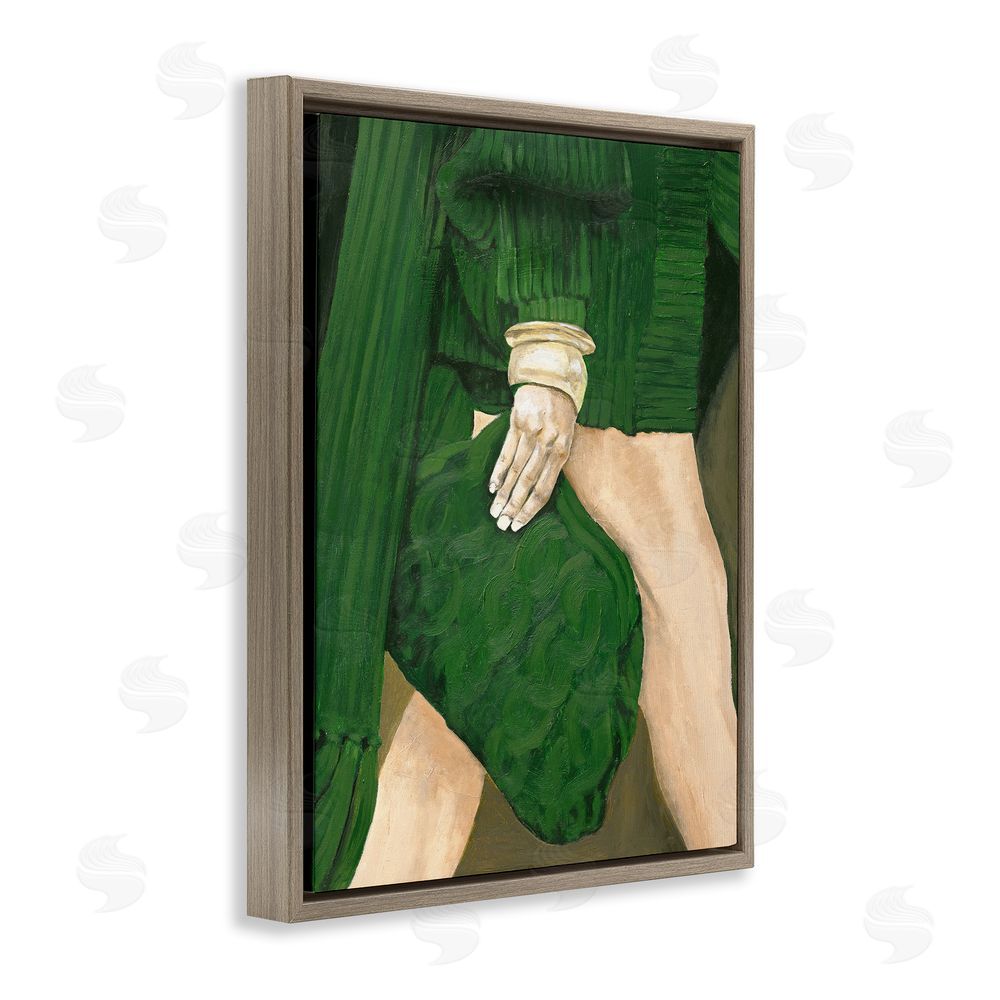 Design Fabrikken Fashion Girl in Green Brown Floating Frame Canvas Wall Art Print