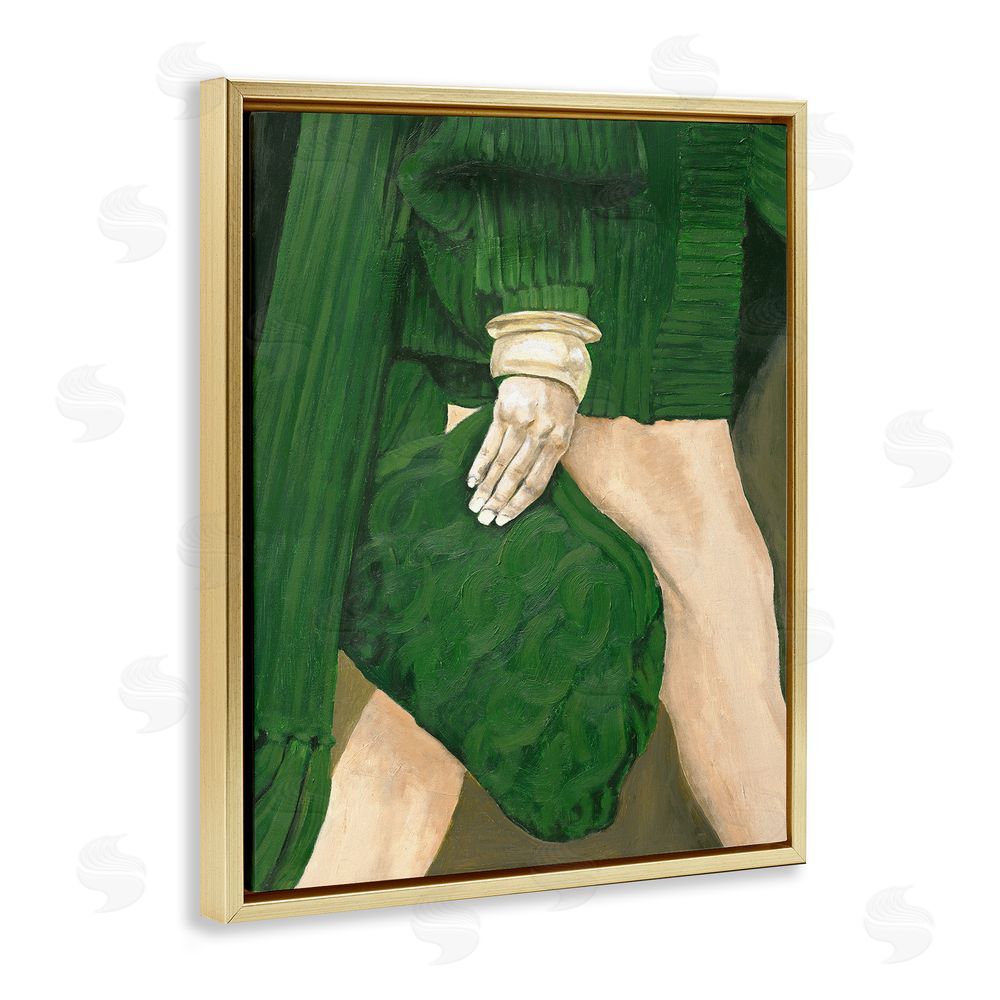 Design Fabrikken Fashion Girl in Green Gold Floating Frame Canvas Wall Art Print