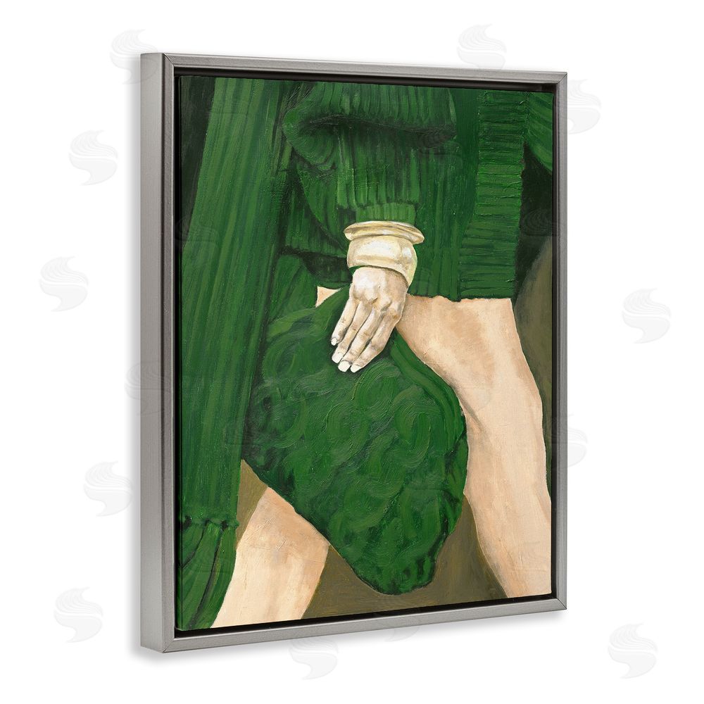 Design Fabrikken Fashion Girl in Green Gray Floating Frame Canvas Wall Art Print
