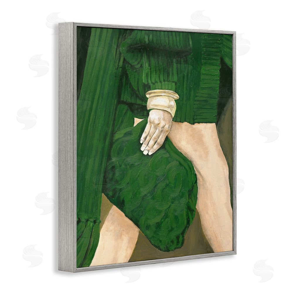 Design Fabrikken Fashion Girl in Green Gray Framed Giclee Wall Art Print