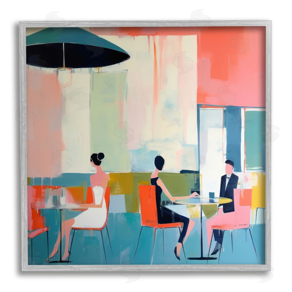 Irena Orlov People in Restaurant Gray Framed Giclee Wall Artside_