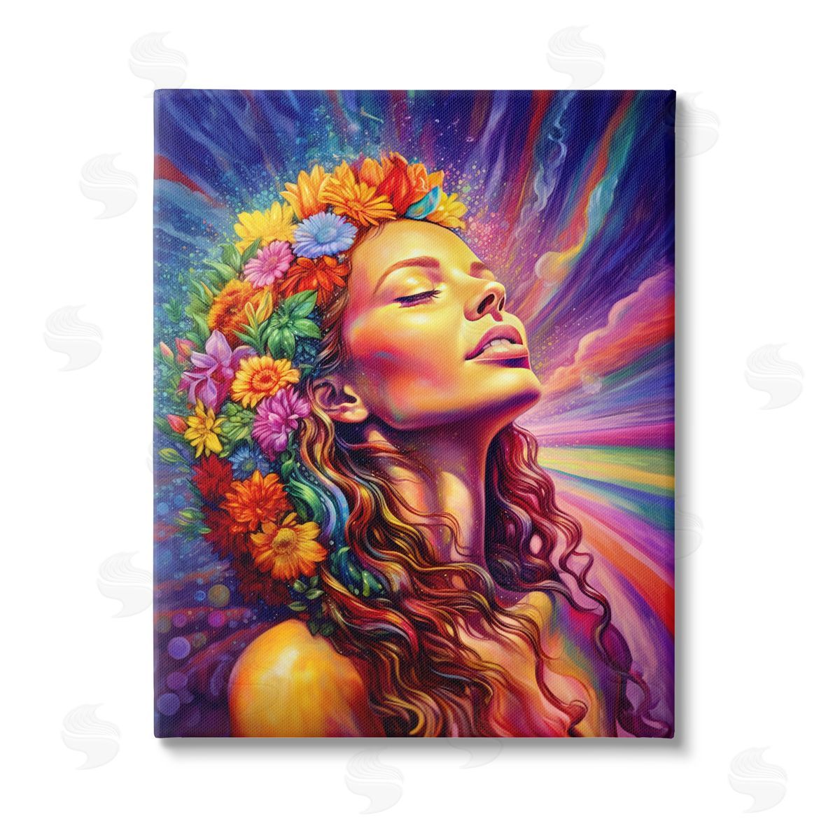 Spirit of the Rainbow Woman with Floral Garland Canvas Wall Art Print