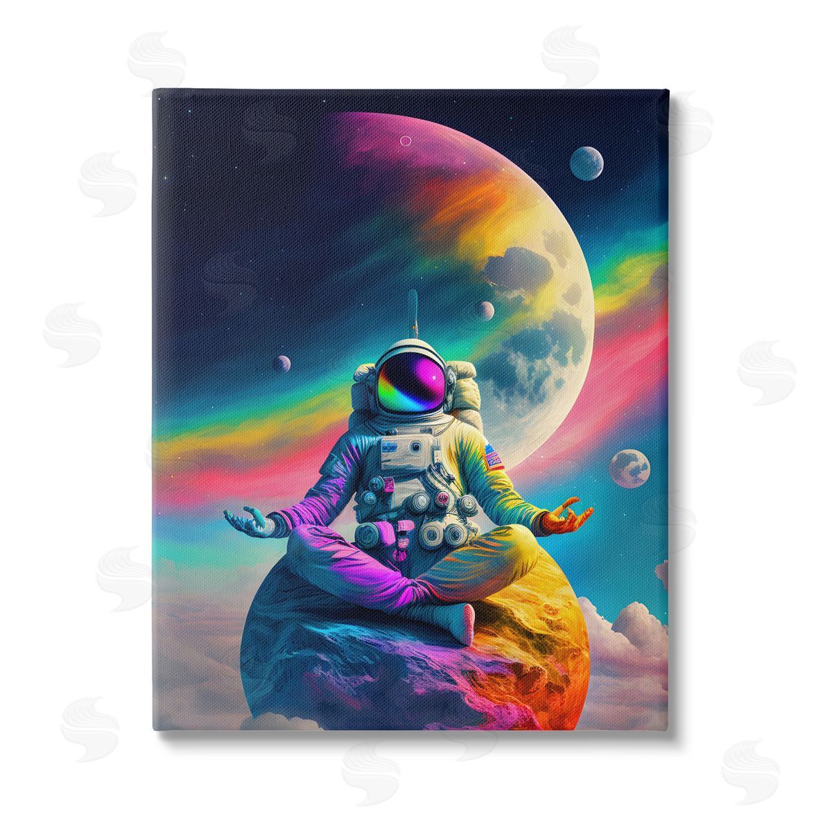 Spirit of the Rainbow Astronaut Meditating on Moon Canvas Wall Art Print