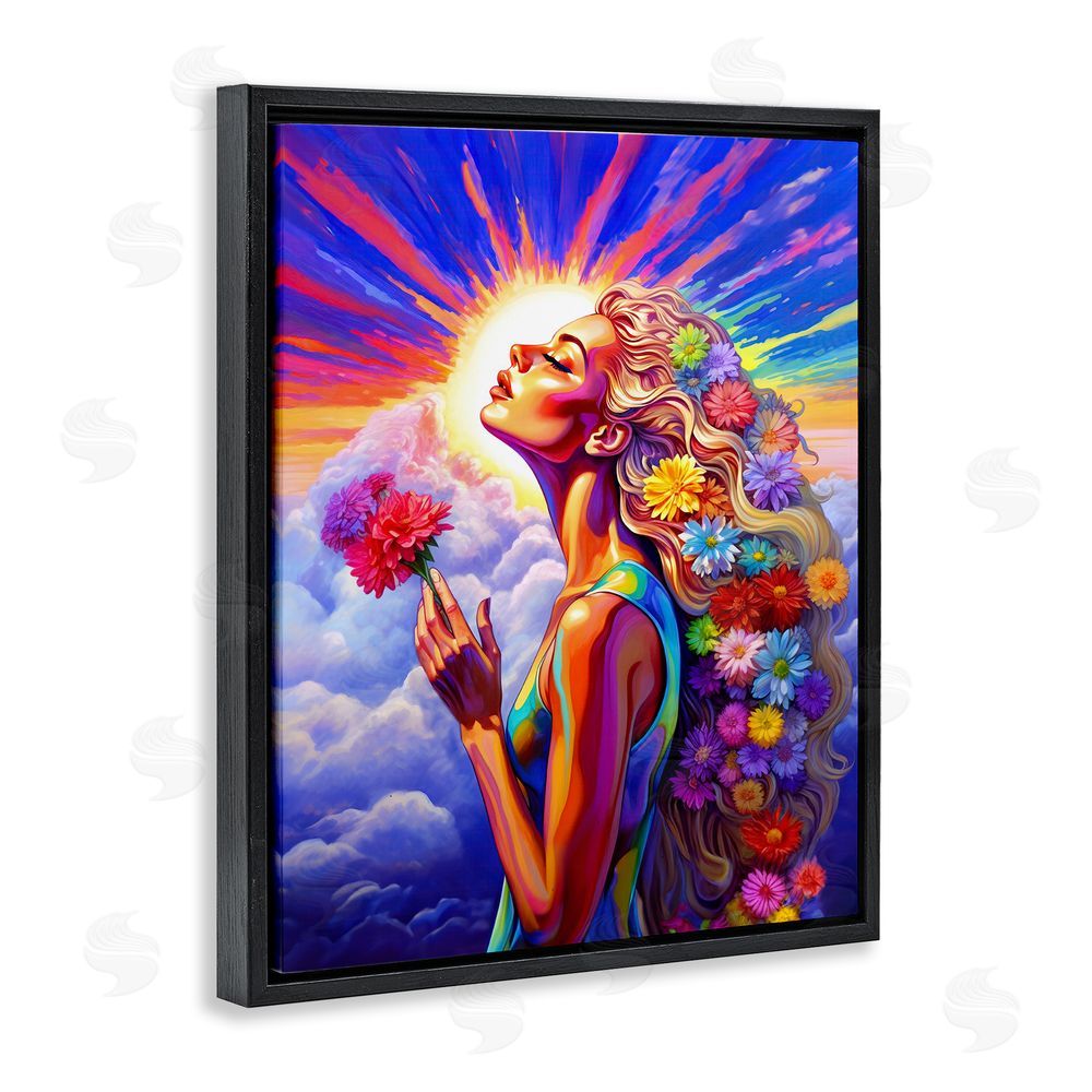 Spirit of the Rainbow Woman & Sun Rays Black Floating Frame Canvas Wall Art Print