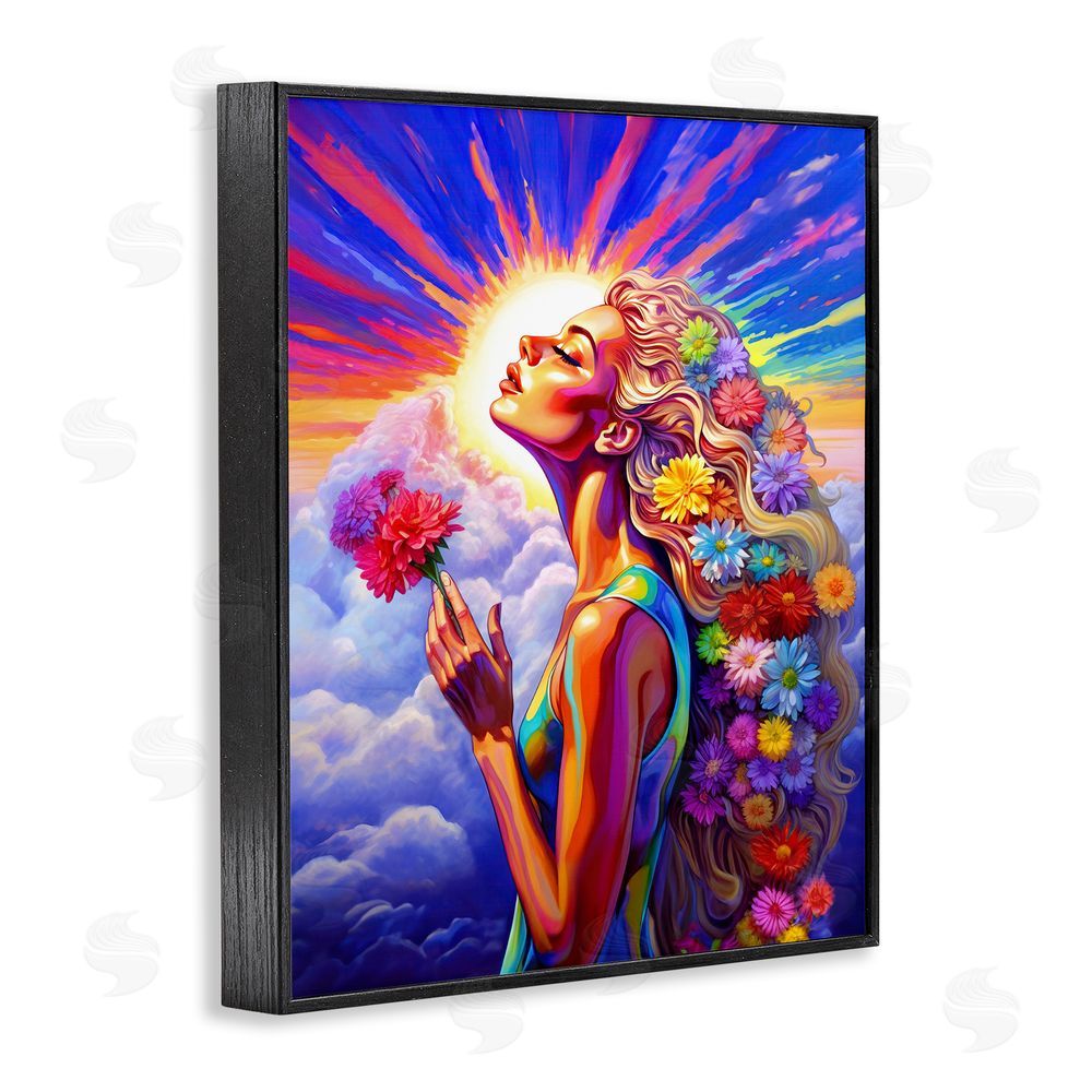Spirit of the Rainbow Woman & Sun Rays Black Framed Giclee Wall Art Print
