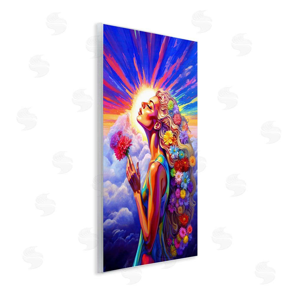 Spirit of the Rainbow Woman & Sun Rays Wooden Wall Plaque Art Print