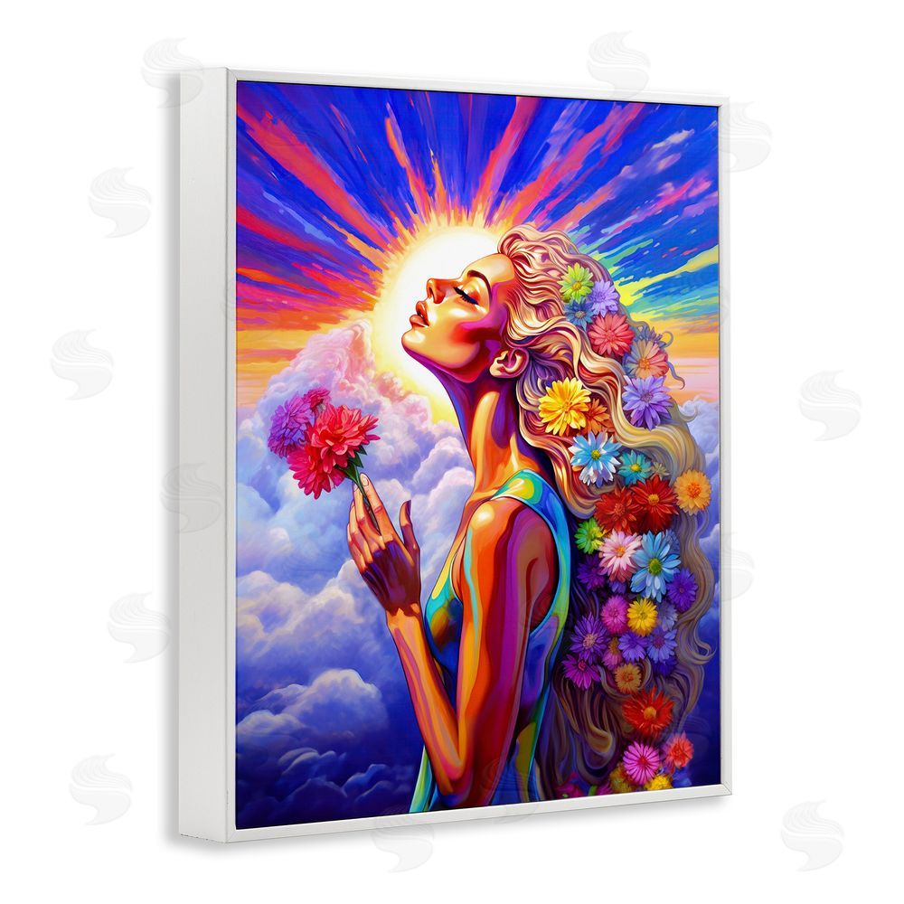 Spirit of the Rainbow Woman & Sun Rays White Framed Giclee Wall Art Print