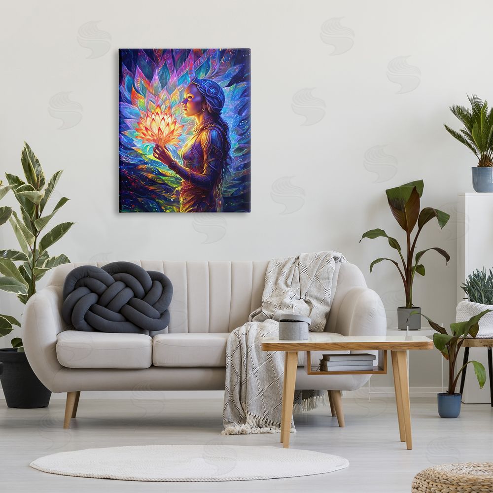 Spirit of the Rainbow Woman & Lotus Fractals Canvas Wall Art Print in Room