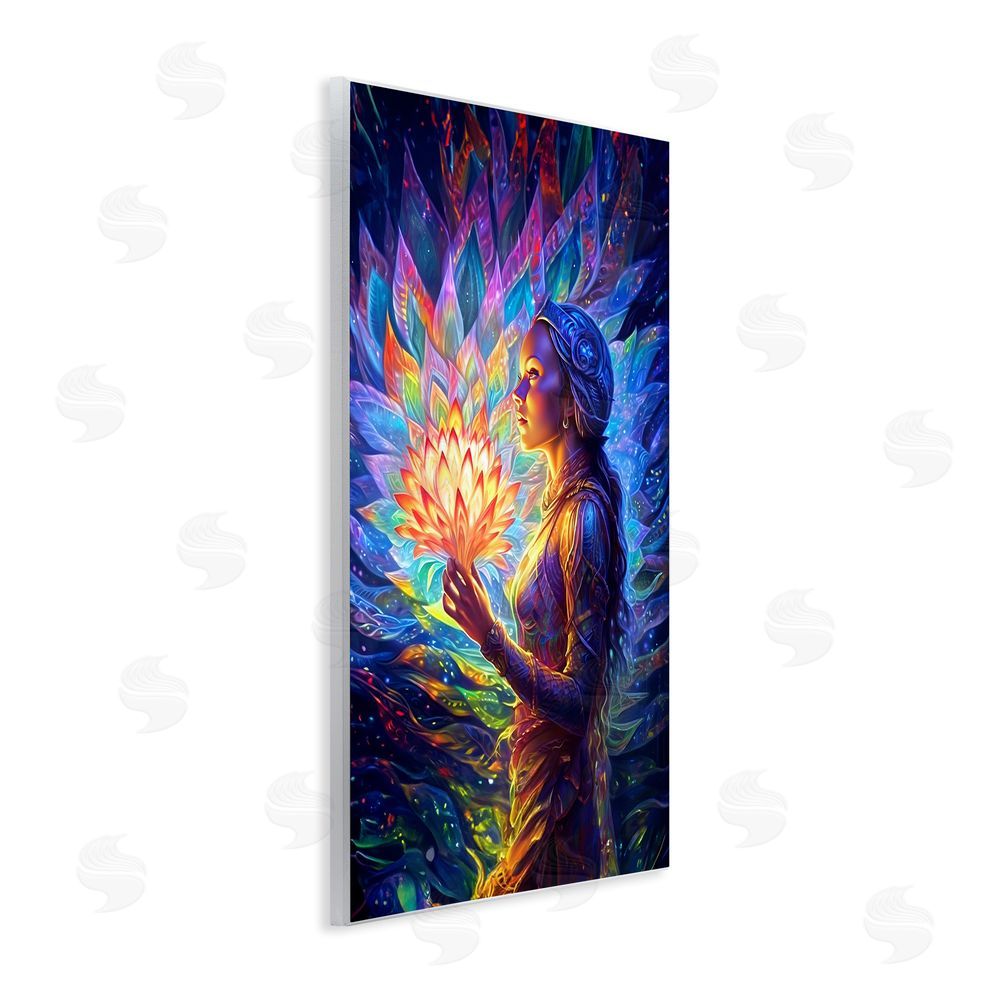 Spirit of the Rainbow Woman & Lotus Fractals Wooden Wall Plaque Art Print