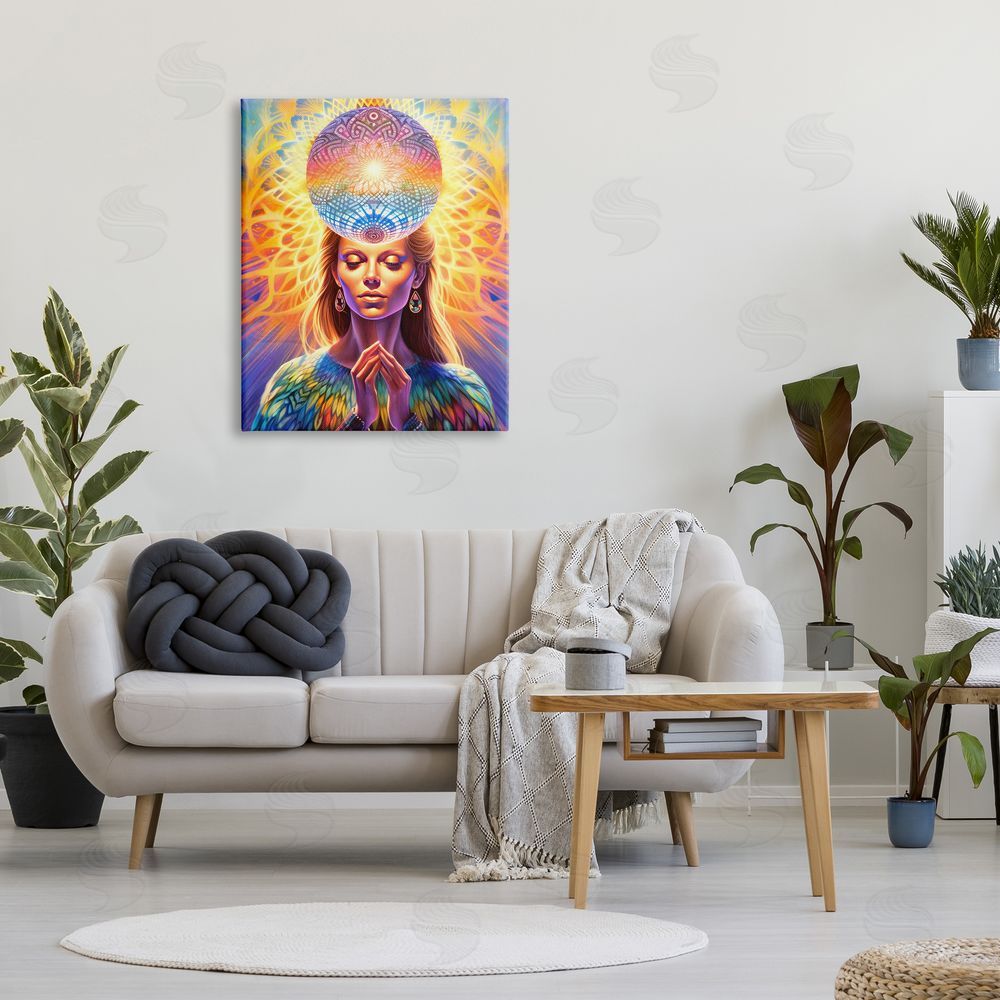 Spirit of the Rainbow Chakra Woman Fractals Canvas Wall Art Print in Room