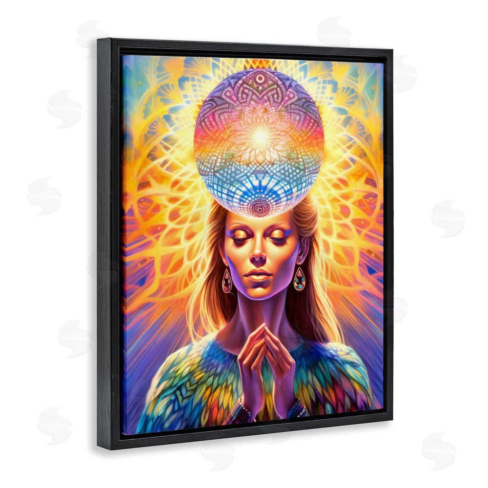 Spirit of the Rainbow Chakra Woman Fractals Black Floating Frame Canvas Wall Art Print
