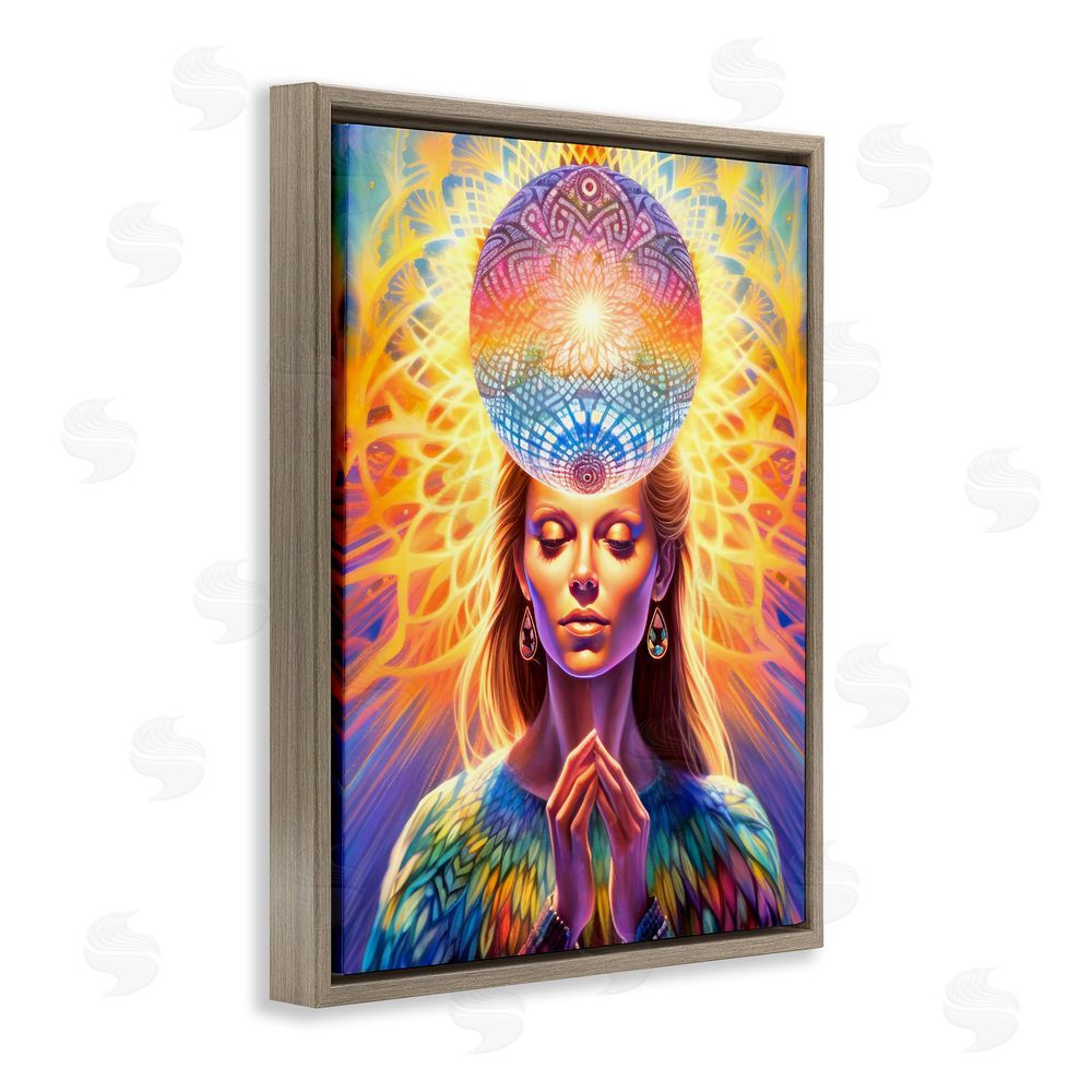 Spirit of the Rainbow Chakra Woman Fractals Brown Floating Frame Canvas Wall Art Print