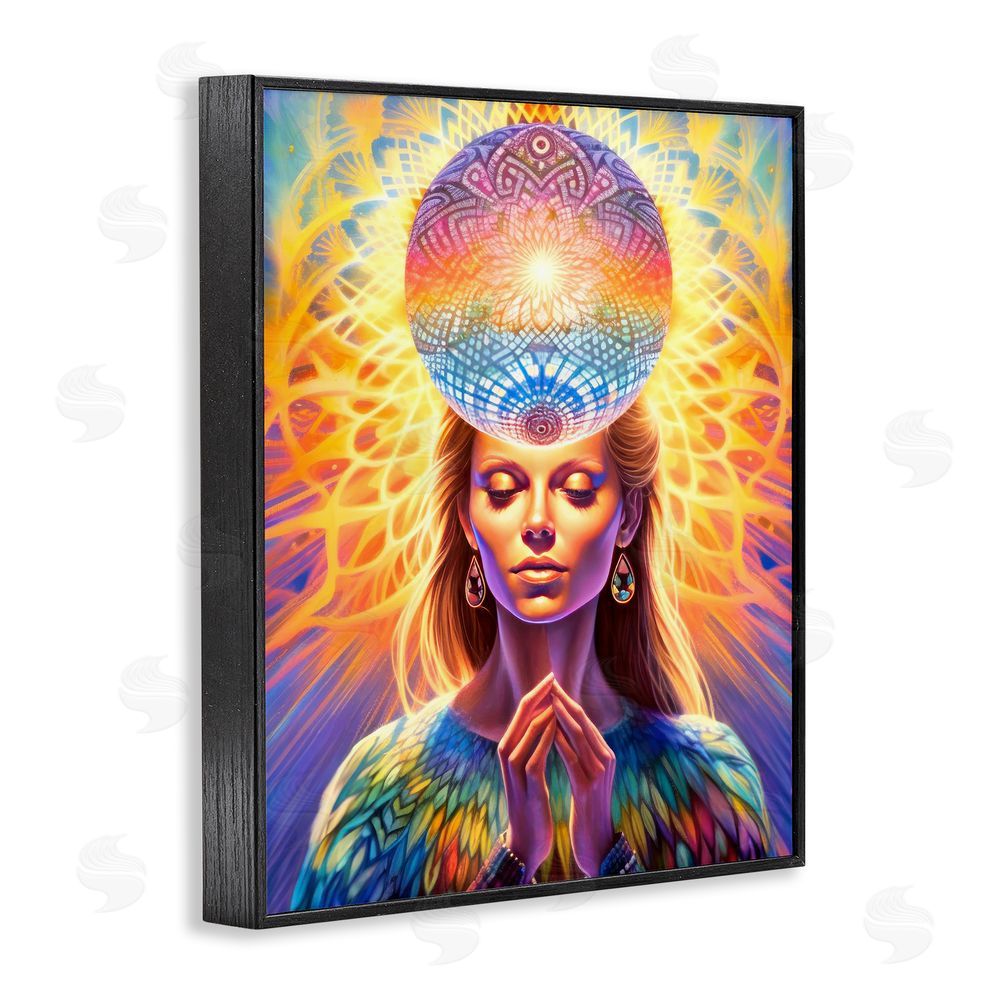 Spirit of the Rainbow Chakra Woman Fractals Black Framed Giclee Wall Art Print