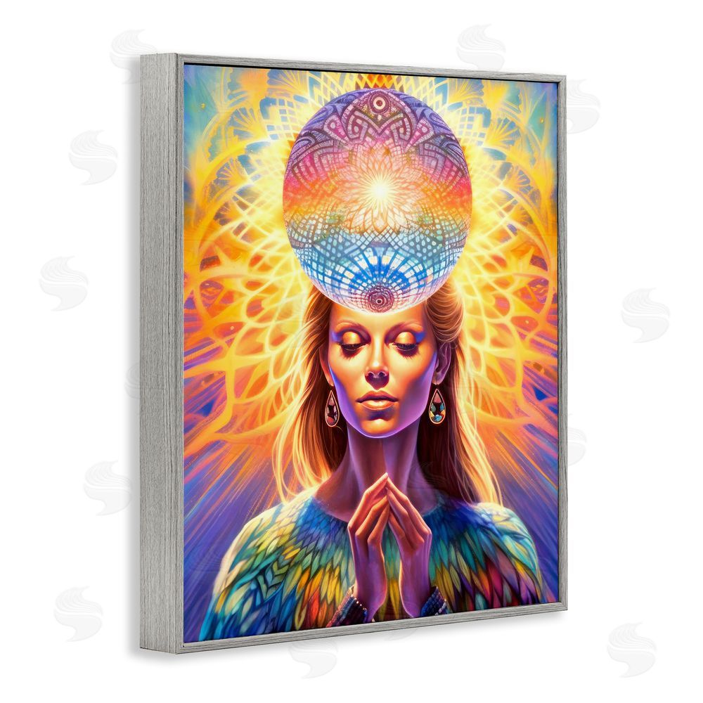 Spirit of the Rainbow Chakra Woman Fractals Gray Framed Giclee Wall Art Print