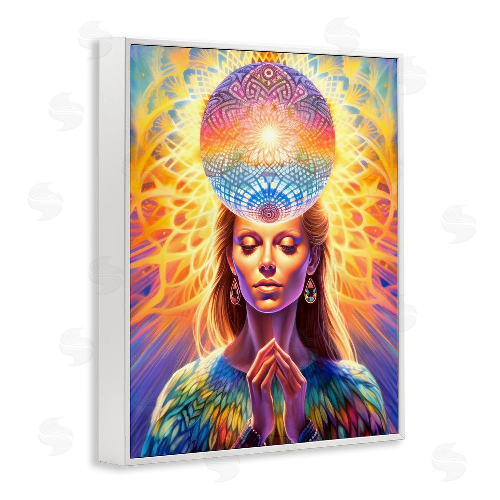 Spirit of the Rainbow Chakra Woman Fractals White Framed Giclee Wall Art Print