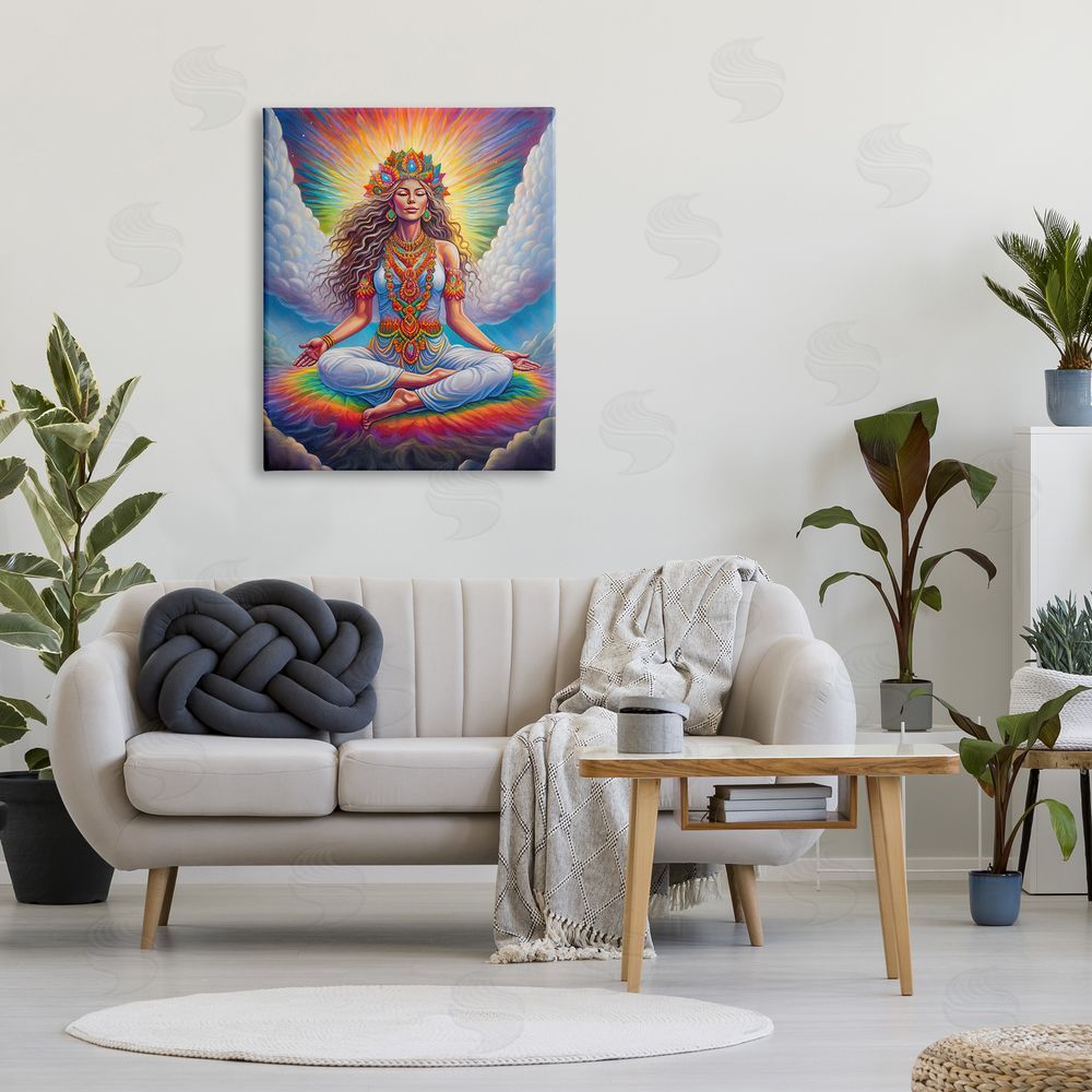 Spirit of the Rainbow Meditation Among Clouds Canvas Wall Art Print in Room