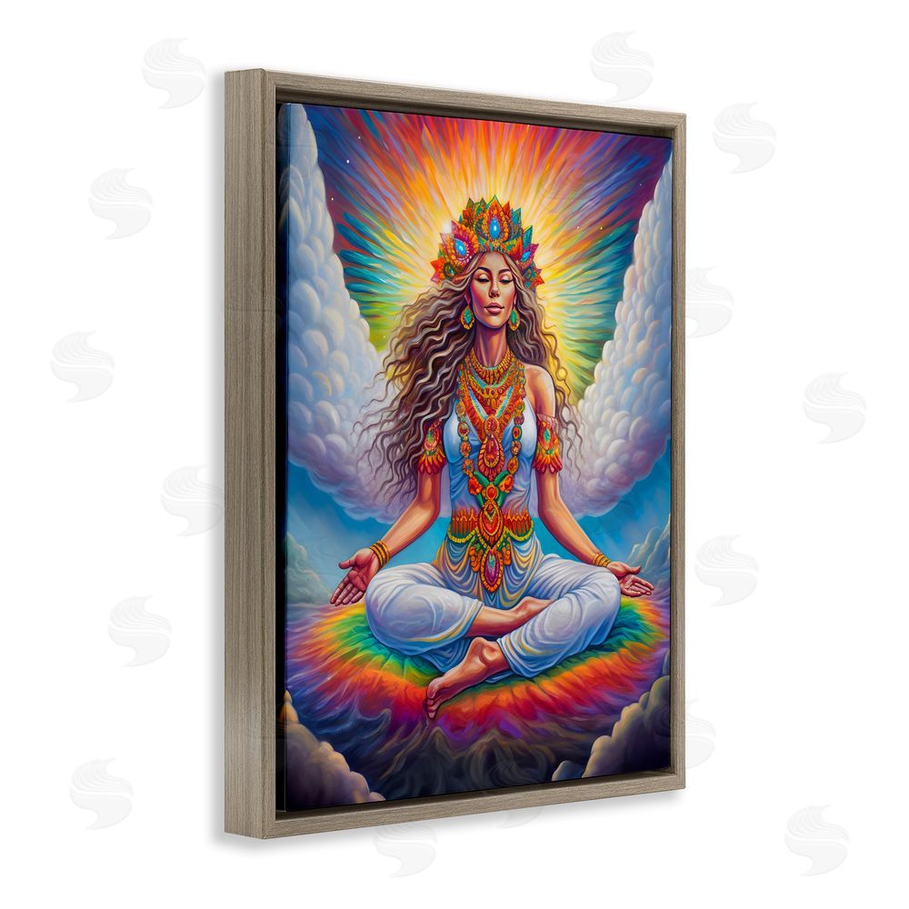 Spirit of the Rainbow Meditation Among Clouds Brown Floating Frame Canvas Wall Art Print