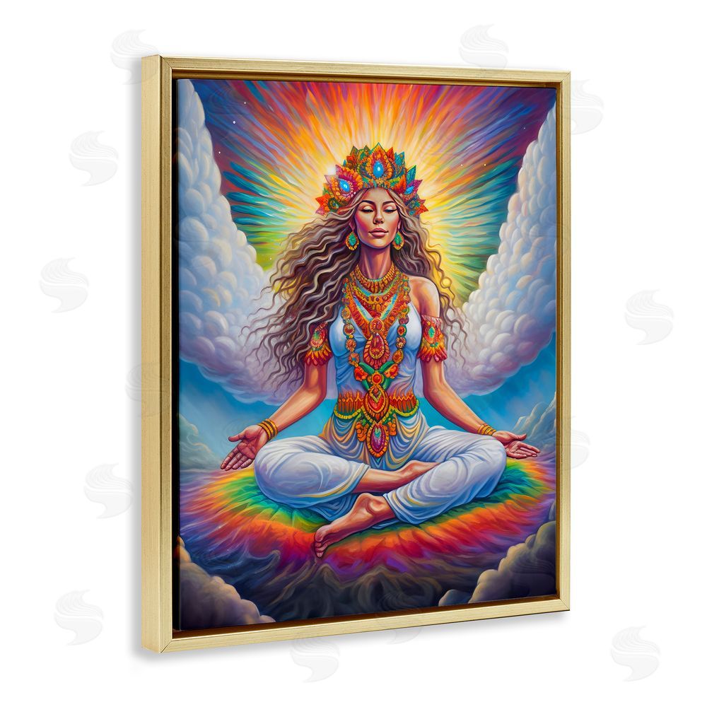 Spirit of the Rainbow Meditation Among Clouds Gold Floating Frame Canvas Wall Art Print