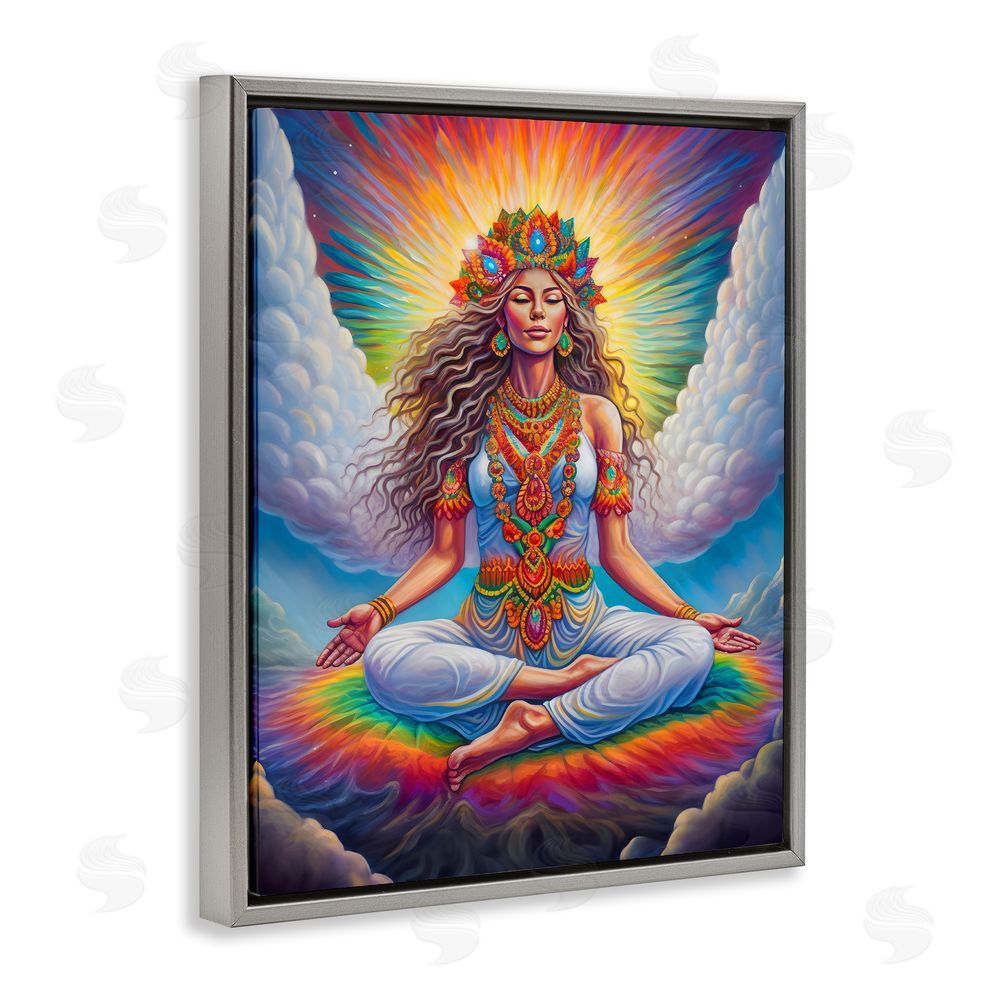 Spirit of the Rainbow Meditation Among Clouds Gray Floating Frame Canvas Wall Art Print