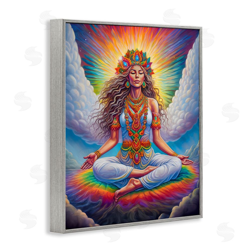 Spirit of the Rainbow Meditation Among Clouds Gray Framed Giclee Wall Art Print