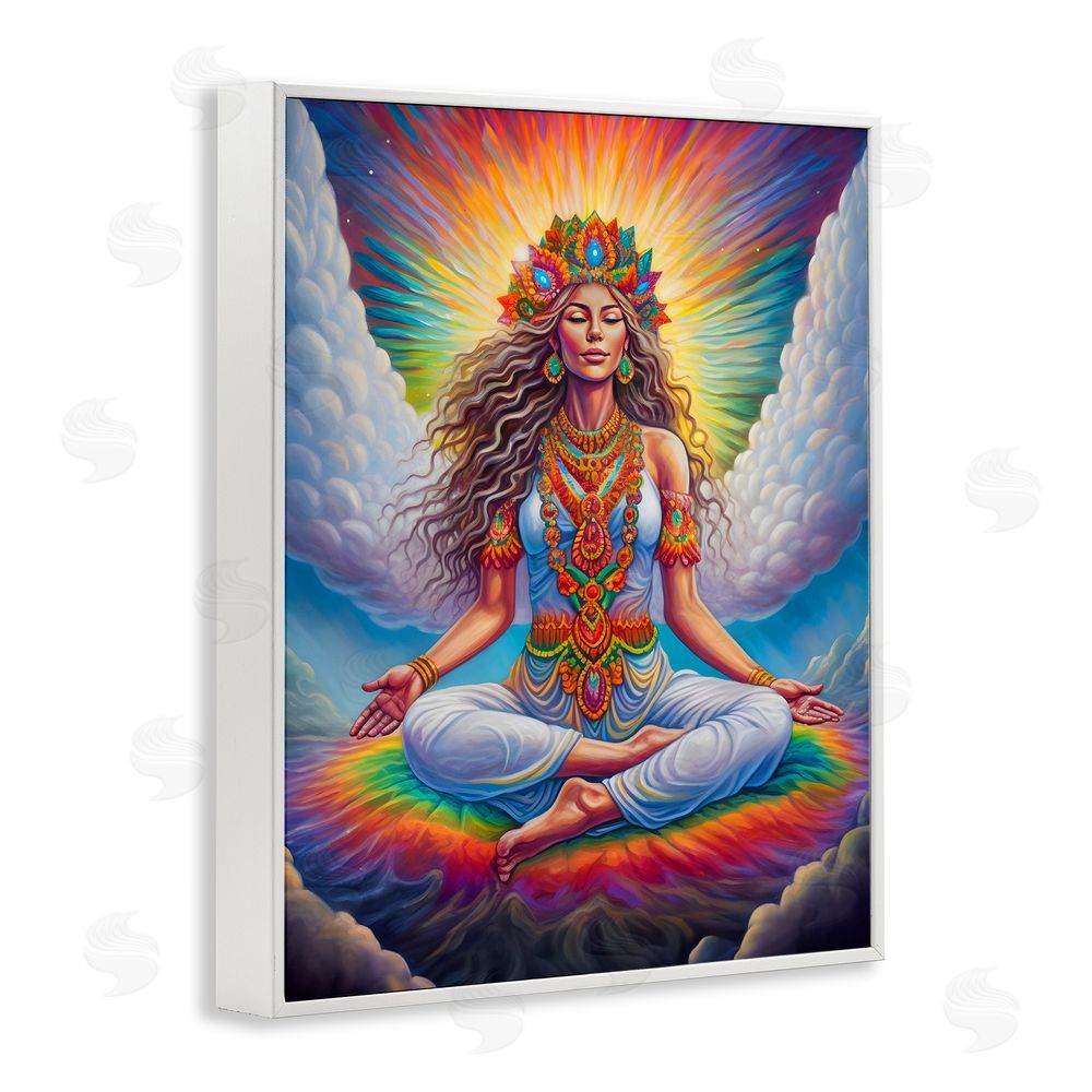 Spirit of the Rainbow Meditation Among Clouds White Framed Giclee Wall Art Print